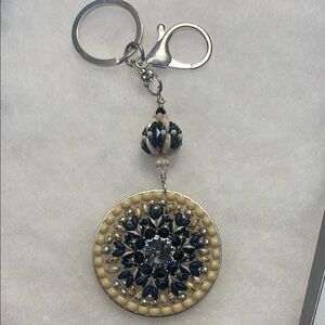 Elegant Handmade Beaded Keychain with Silver Accents